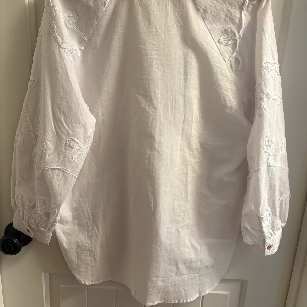 White Embroidered long sleeve Button-Up Blouse - Picture 3 of 3